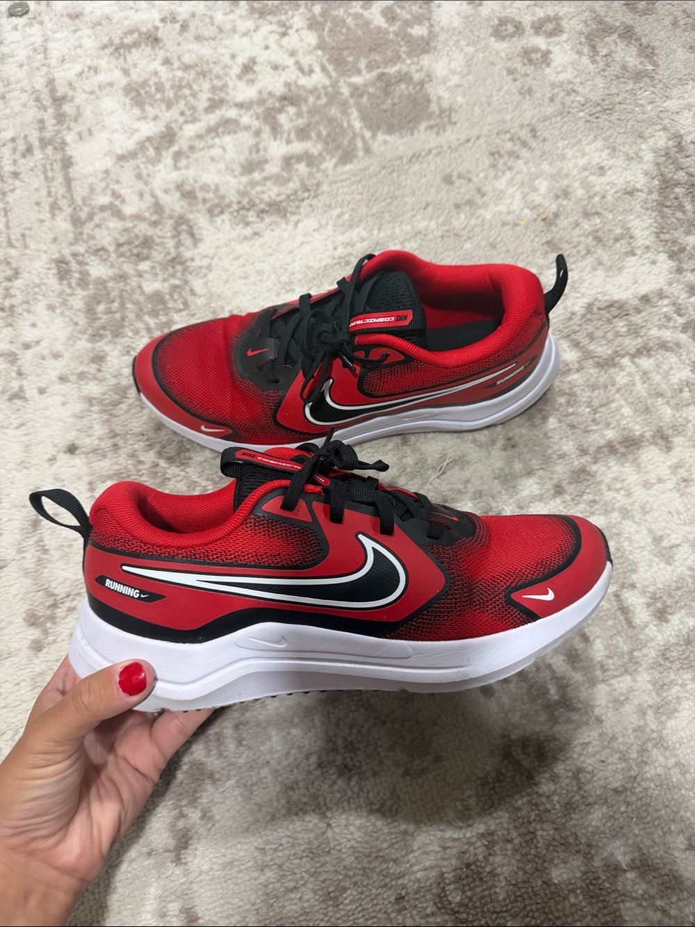 Nike Kids Red and Black Athletic Sneakers with White Sole